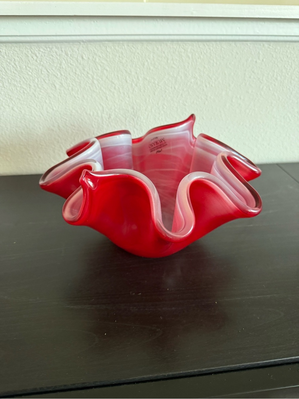 murano italy new Red Handblown Art Glass Ruffled Bowl